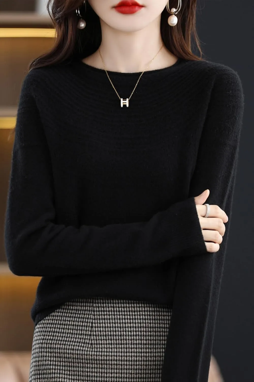 100% Merino Wool Sweaters Women's Fall Winter Warm Soft Knitted Loose Pullover Crew Neck Long Sleeves