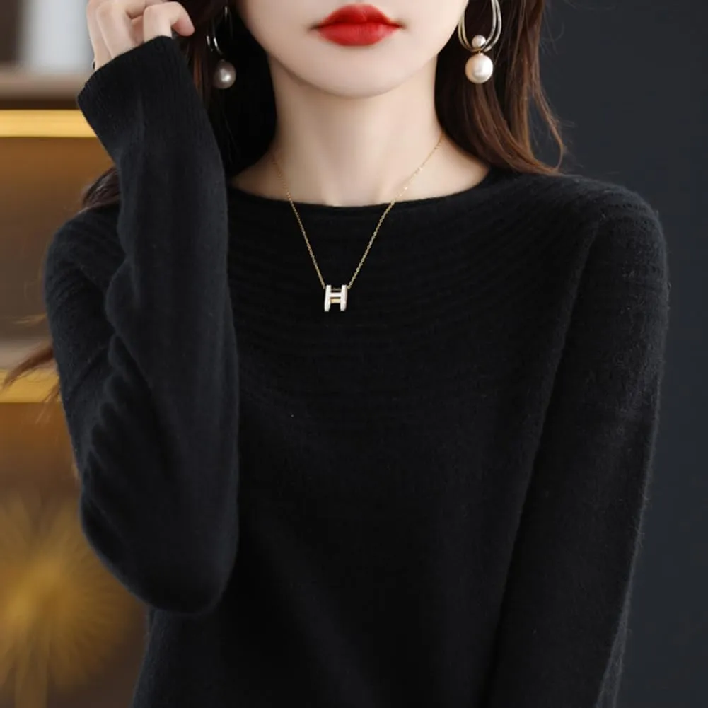 100% Merino Wool Sweaters Women's Fall Winter Warm Soft Knitted Loose Pullover Crew Neck Long Sleeves