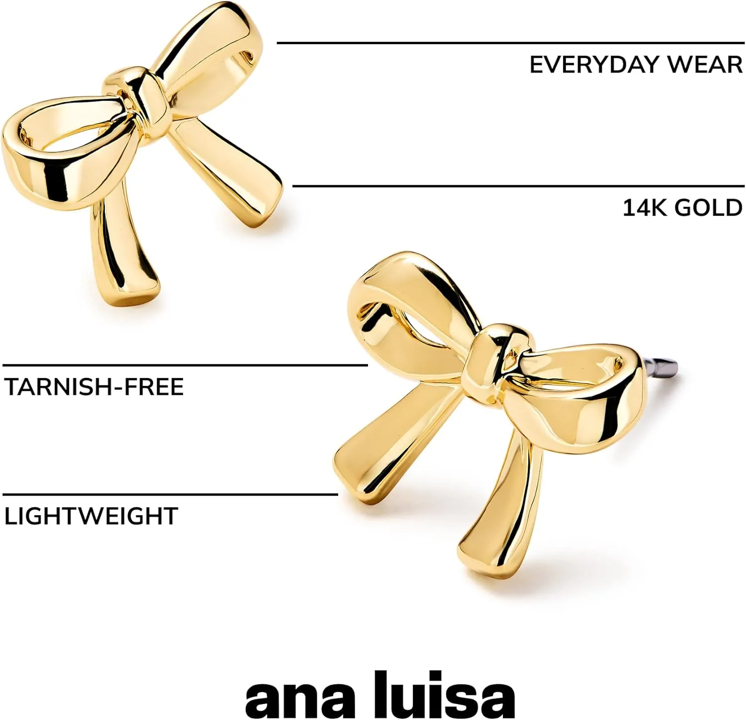 Ana Luisa Stud Earrings for Women Trendy - 14K Gold Plated and Silver Rhodium Plated Earring Studs - X Studs, Bow & Cubic Zirconia Styles - Hypoallergenic Water-Resistant Tarnish-Free Dainty Earrings