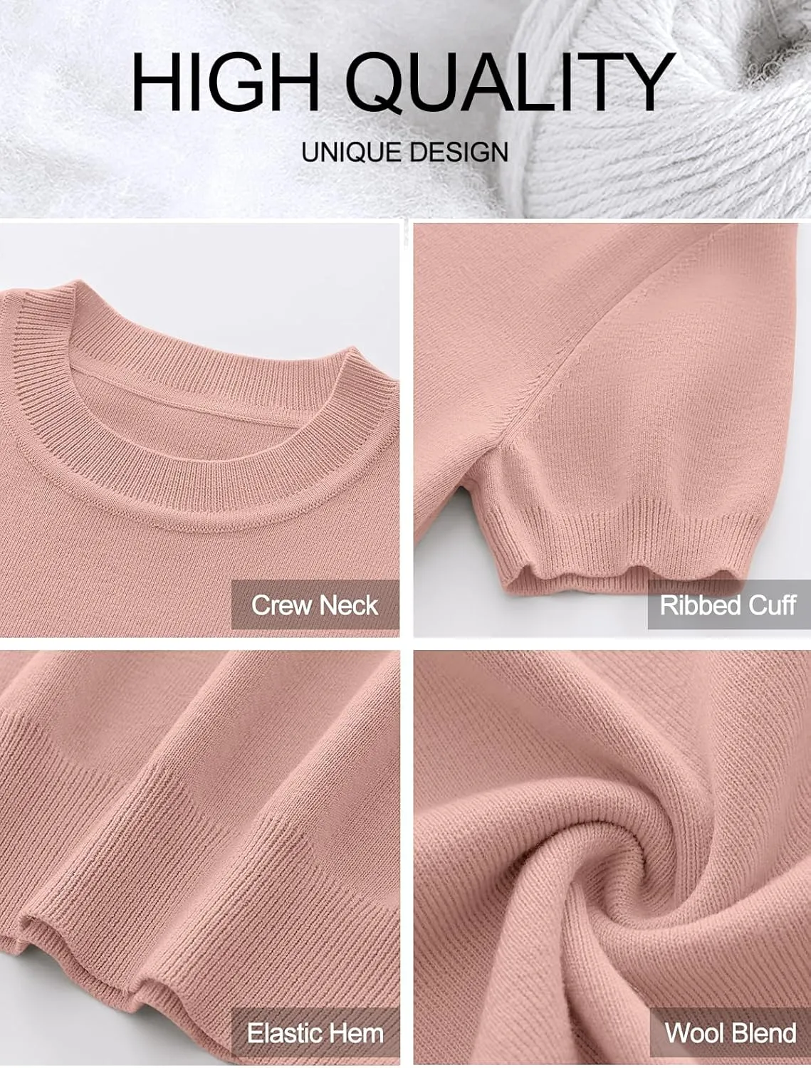ANRABESS Womens Short Sleeve Sweaters Wool Blend Crew Neck Sweater Shirts Business Casual Work Tops 2025 Summer Outfits
