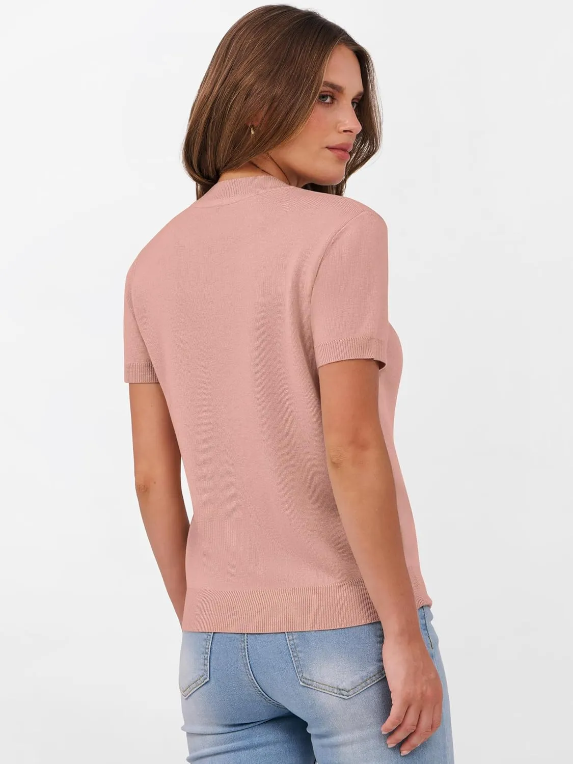 ANRABESS Womens Short Sleeve Sweaters Wool Blend Crew Neck Sweater Shirts Business Casual Work Tops 2025 Summer Outfits