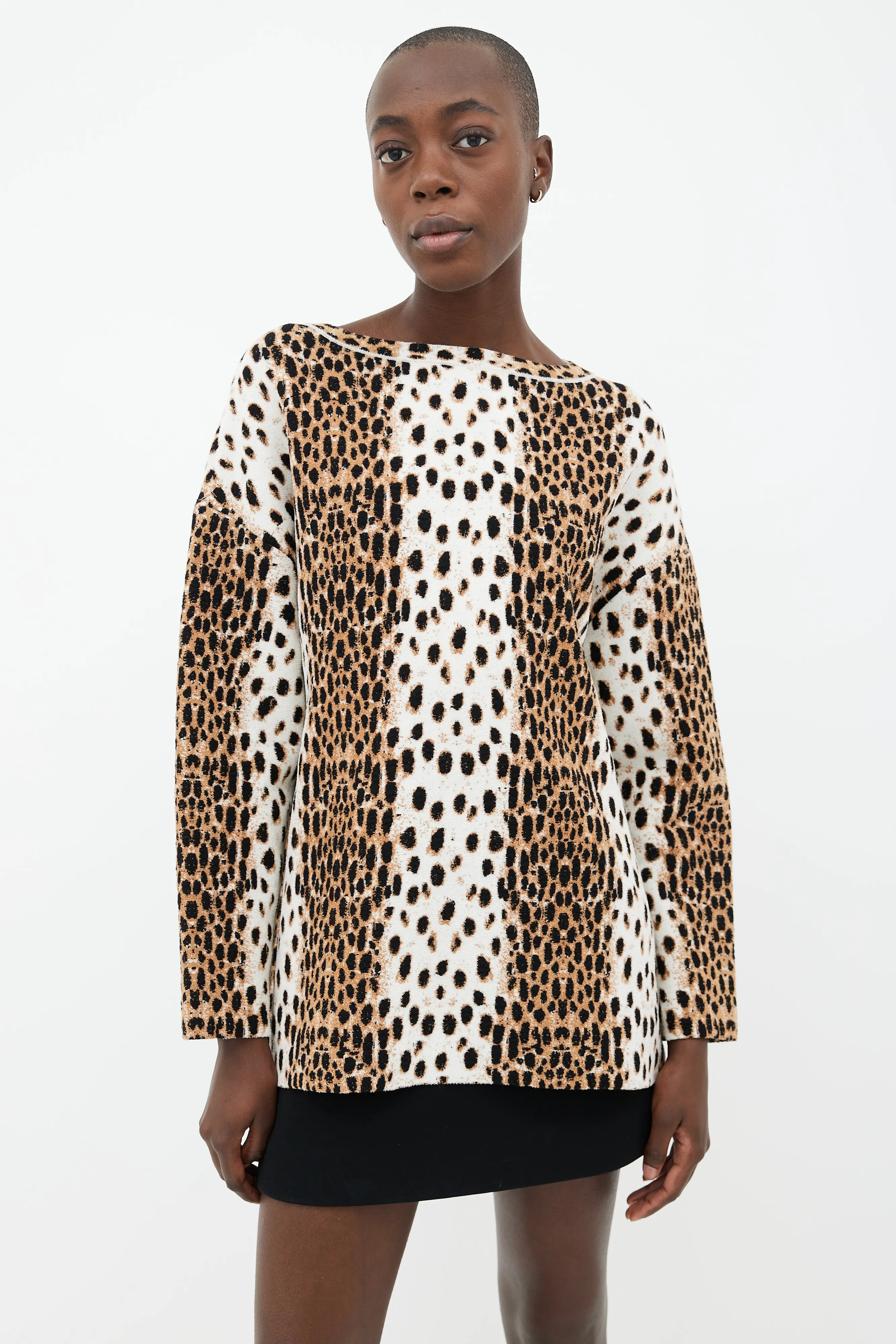 Brown & White Graphic Print Sweater