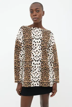 Brown & White Graphic Print Sweater