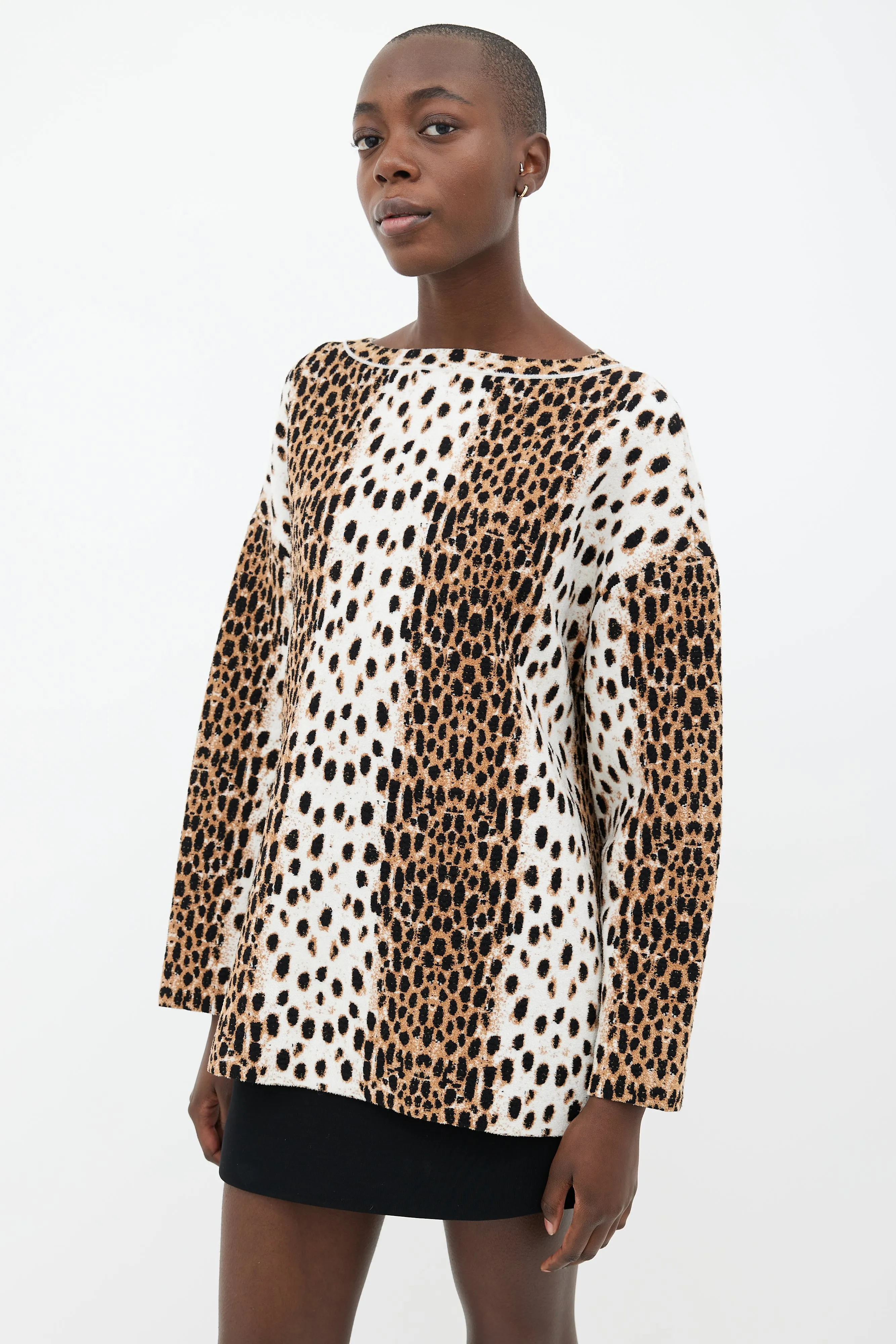 Brown & White Graphic Print Sweater