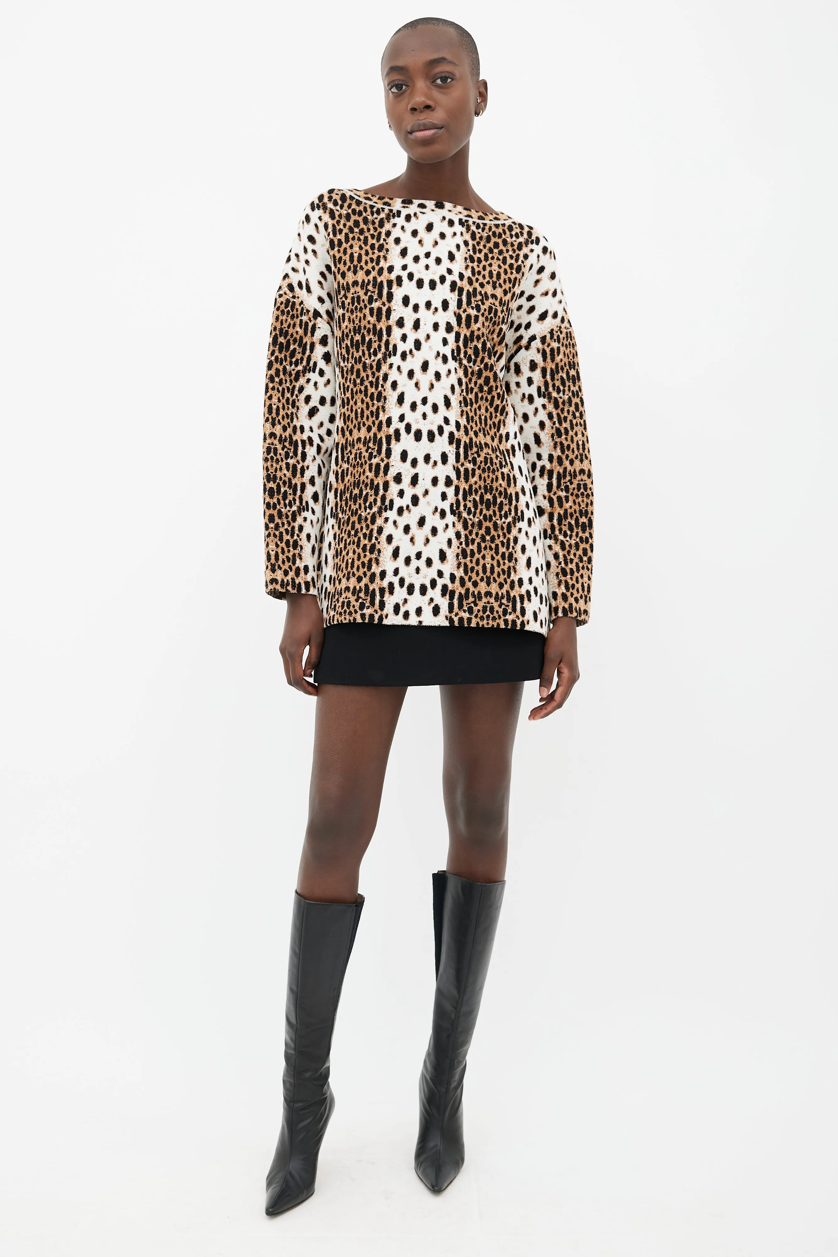 Brown & White Graphic Print Sweater