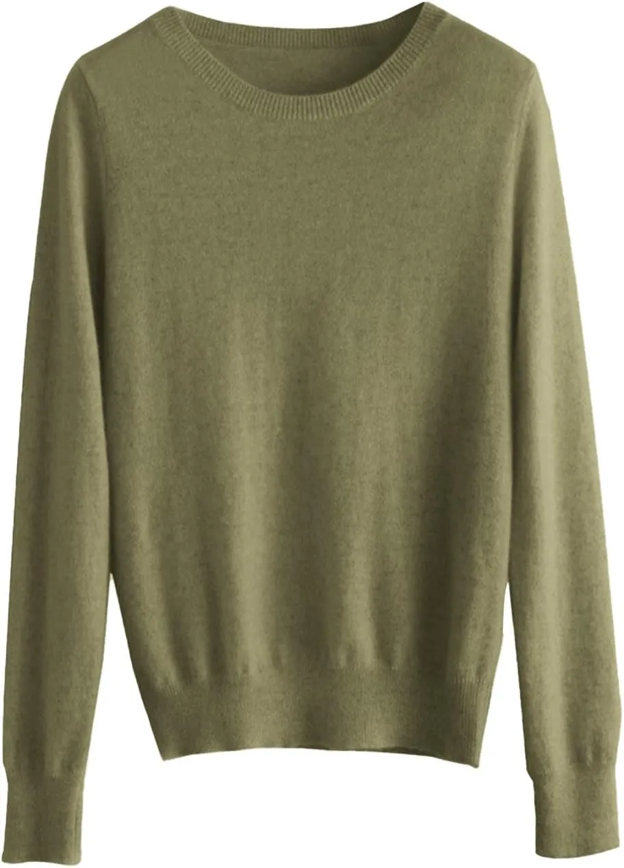 Cashmere Sweaters For Women Long Sleeve Loose Pullover Crew Neck Tops Solid Lightweight Wool Knit Sweaters