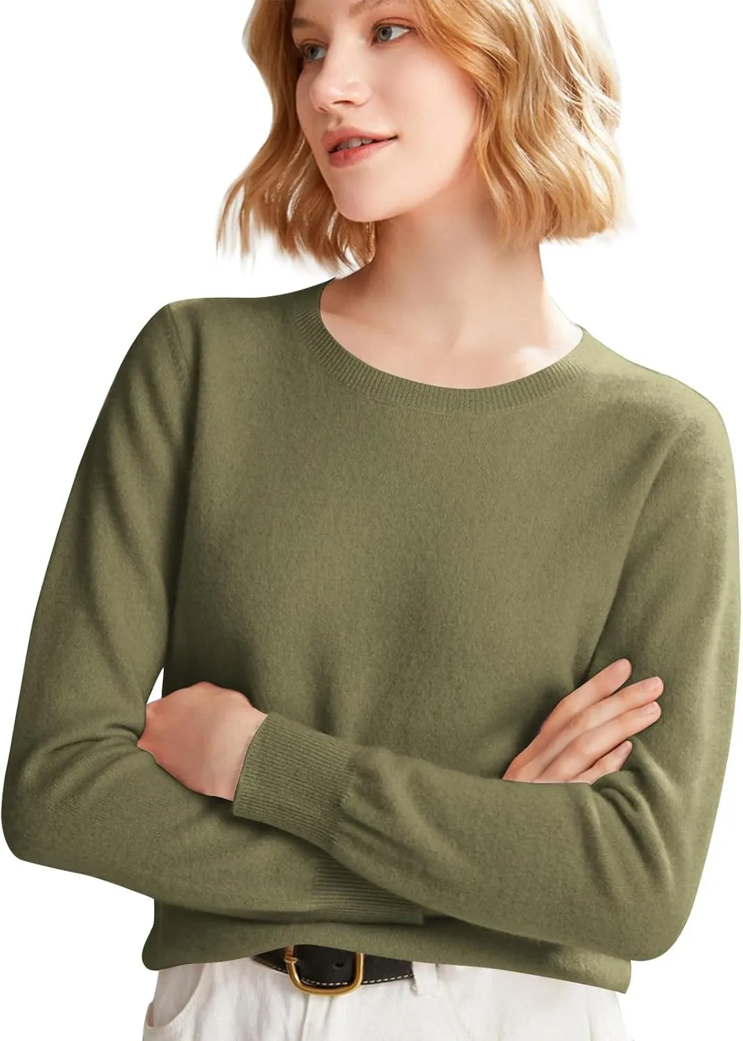 Cashmere Sweaters For Women Long Sleeve Loose Pullover Crew Neck Tops Solid Lightweight Wool Knit Sweaters