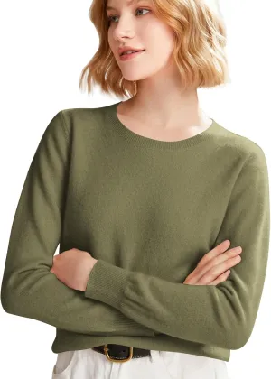 Cashmere Sweaters For Women Long Sleeve Loose Pullover Crew Neck Tops Solid Lightweight Wool Knit Sweaters