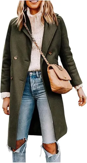 CHARTOU Women's Oversized Wool Blend Notch Lapel Double Breasted Pea Coat