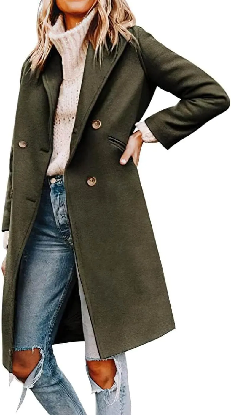 CHARTOU Women's Oversized Wool Blend Notch Lapel Double Breasted Pea Coat