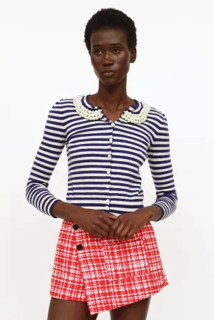 Cheap&Chic Blue & White Pearl Cardigan