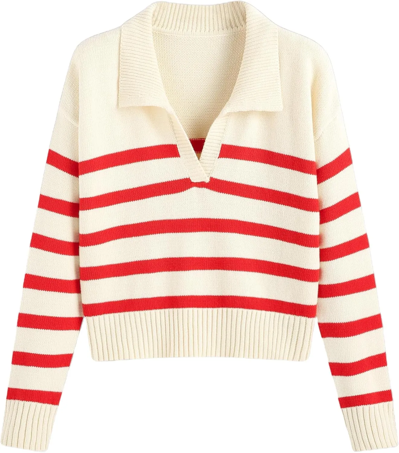 CIDER Womens Polo Sweater Striped Collared Lightweight Long Sleeve V Neck Pullover Fall Sweater Tops 2024