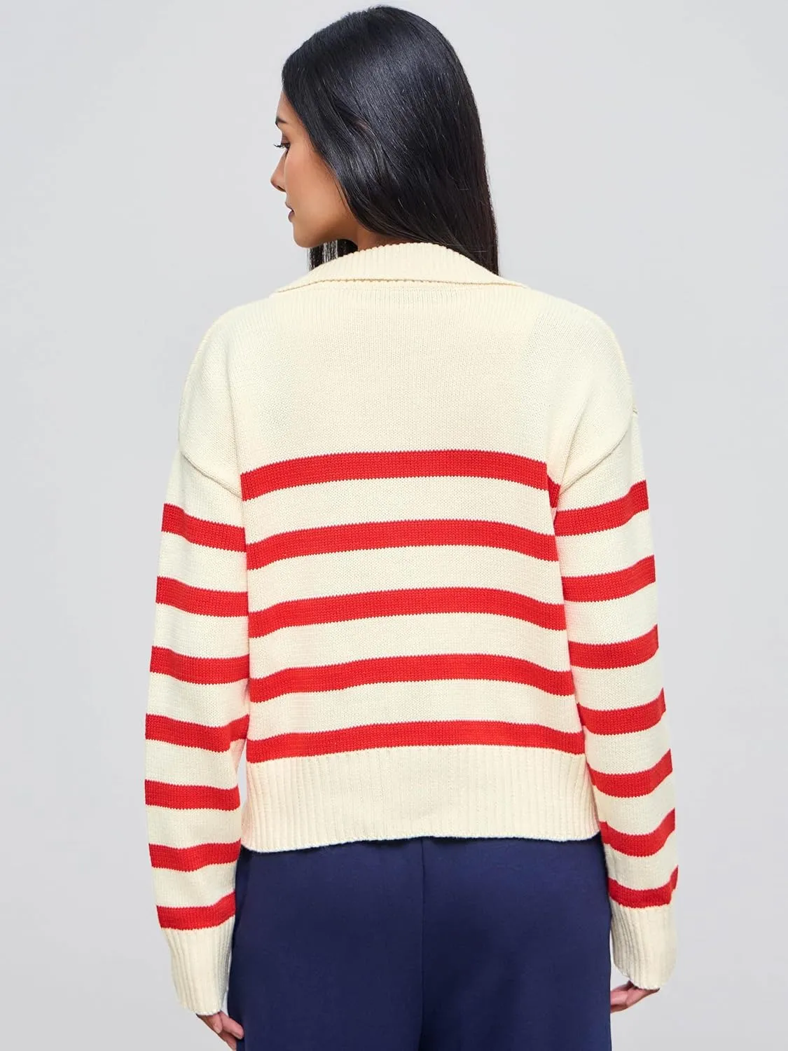 CIDER Womens Polo Sweater Striped Collared Lightweight Long Sleeve V Neck Pullover Fall Sweater Tops 2024