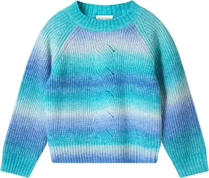 Girls Striped Sweaters Gradient Long Sleeve Cable Knit Sweater Chunky Pullover Jumper Fall Winter