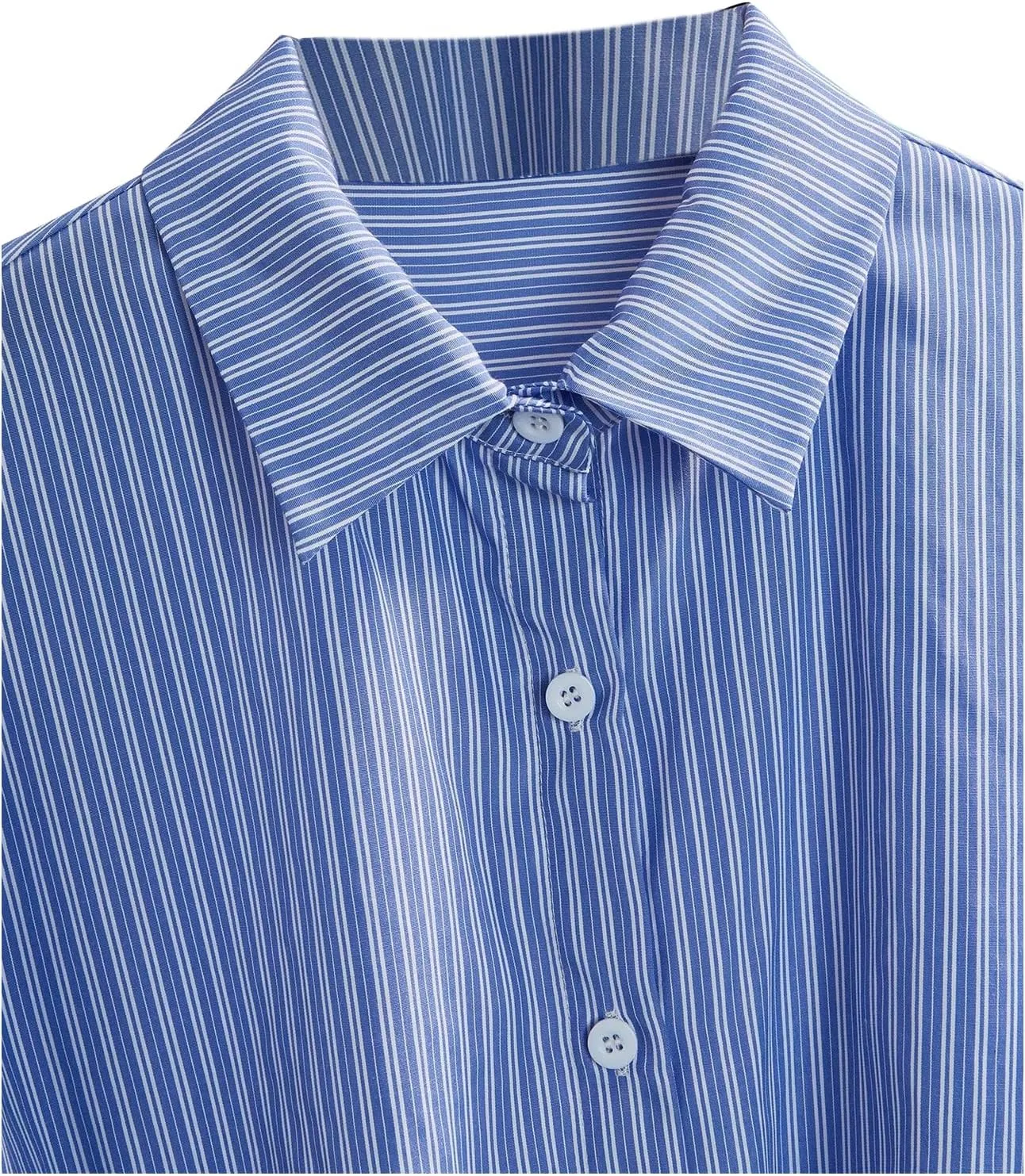 GORGLITTER Women's Bow Tie Split Back Striped Button Down Shirt Half Sleeve Collar Blouse