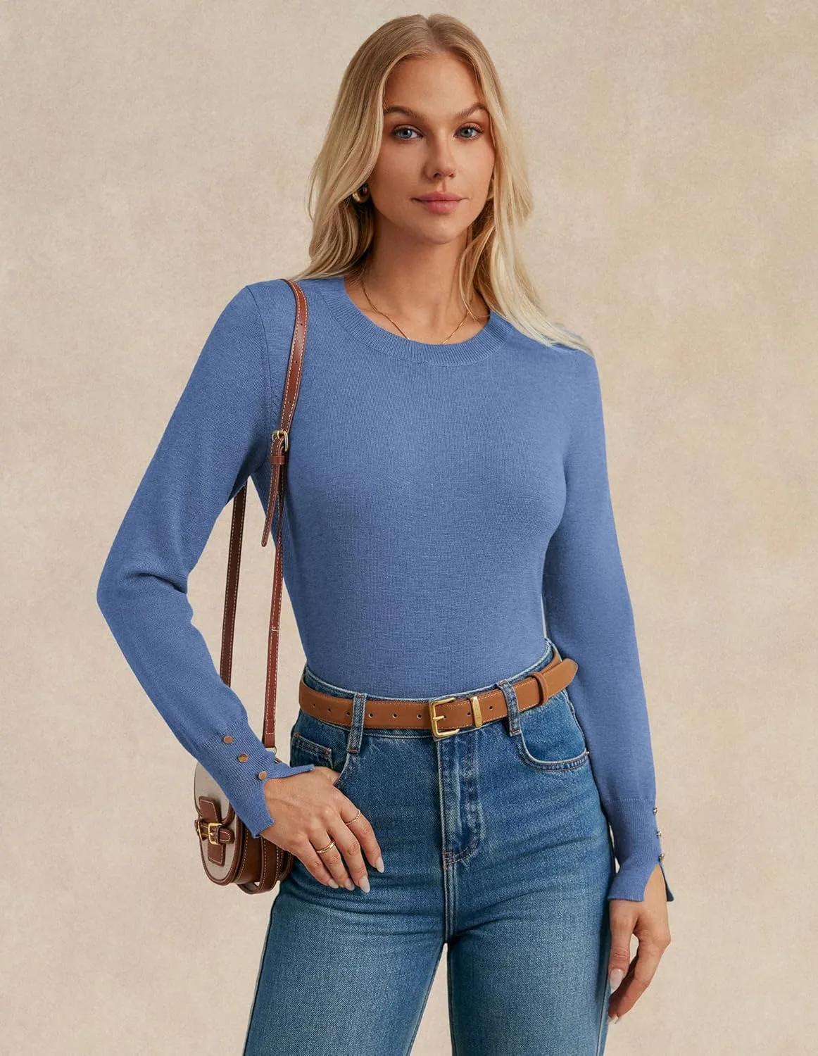 GRACE KARIN Womens Fall Sweaters 2025 Wool Blend Long Sleeve Crew Neck Knit Tops Pullover Work Casual Shirt Trendy Outfits