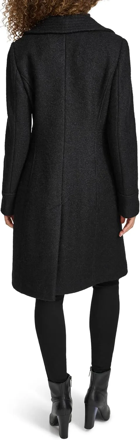 Kenneth Cole Women's Pressed Boucle Wool Coat with Oversized Wing Collar