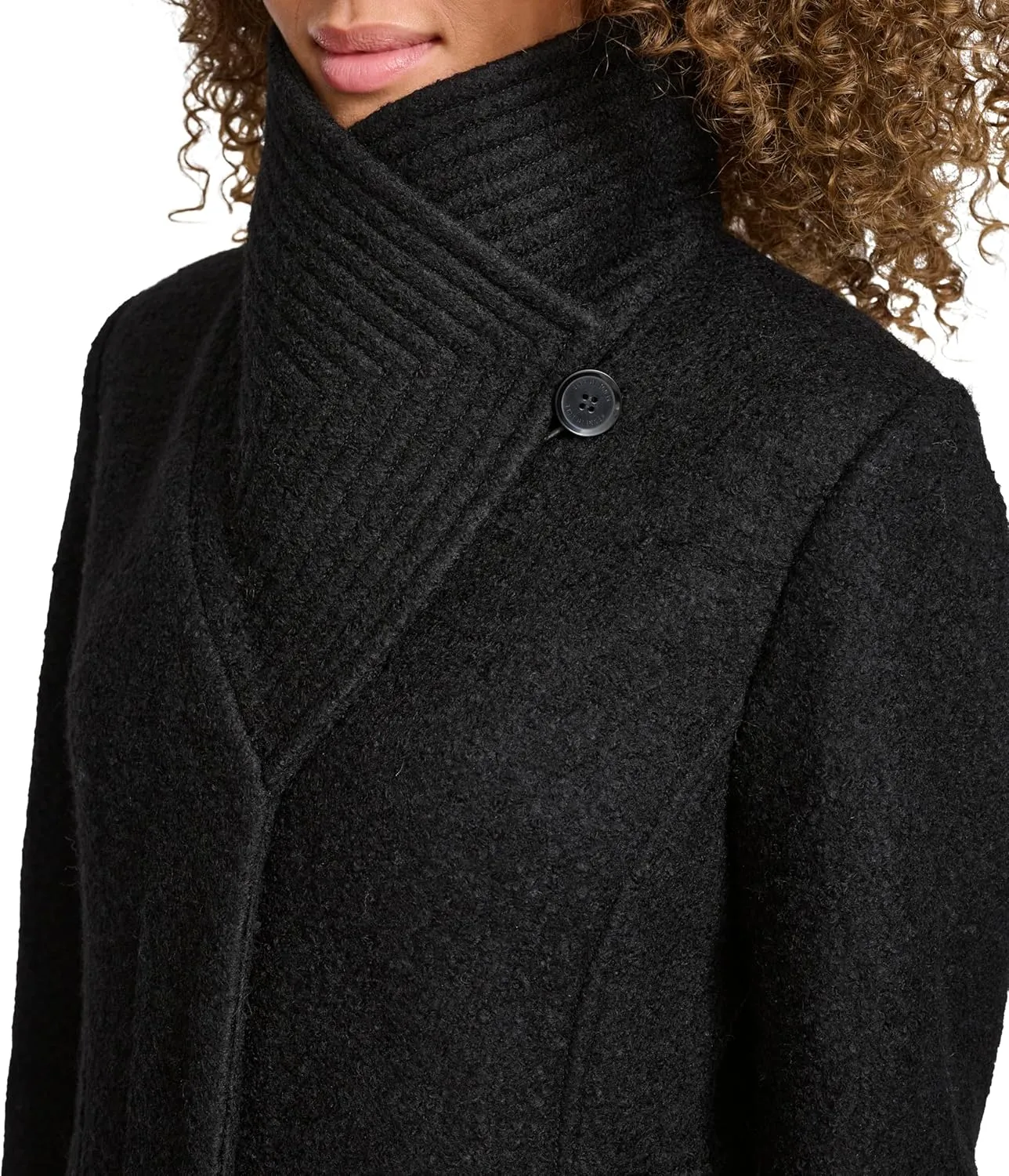 Kenneth Cole Women's Pressed Boucle Wool Coat with Oversized Wing Collar