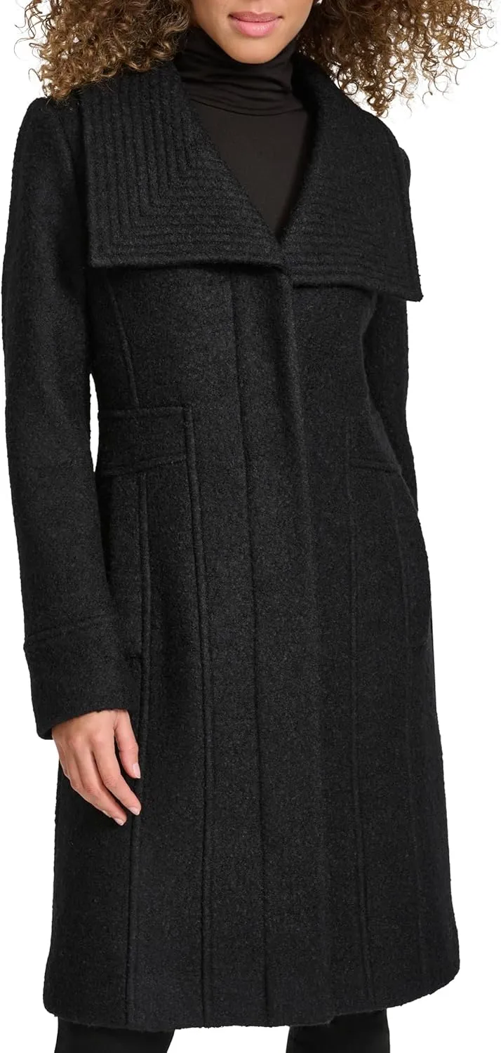 Kenneth Cole Women's Pressed Boucle Wool Coat with Oversized Wing Collar