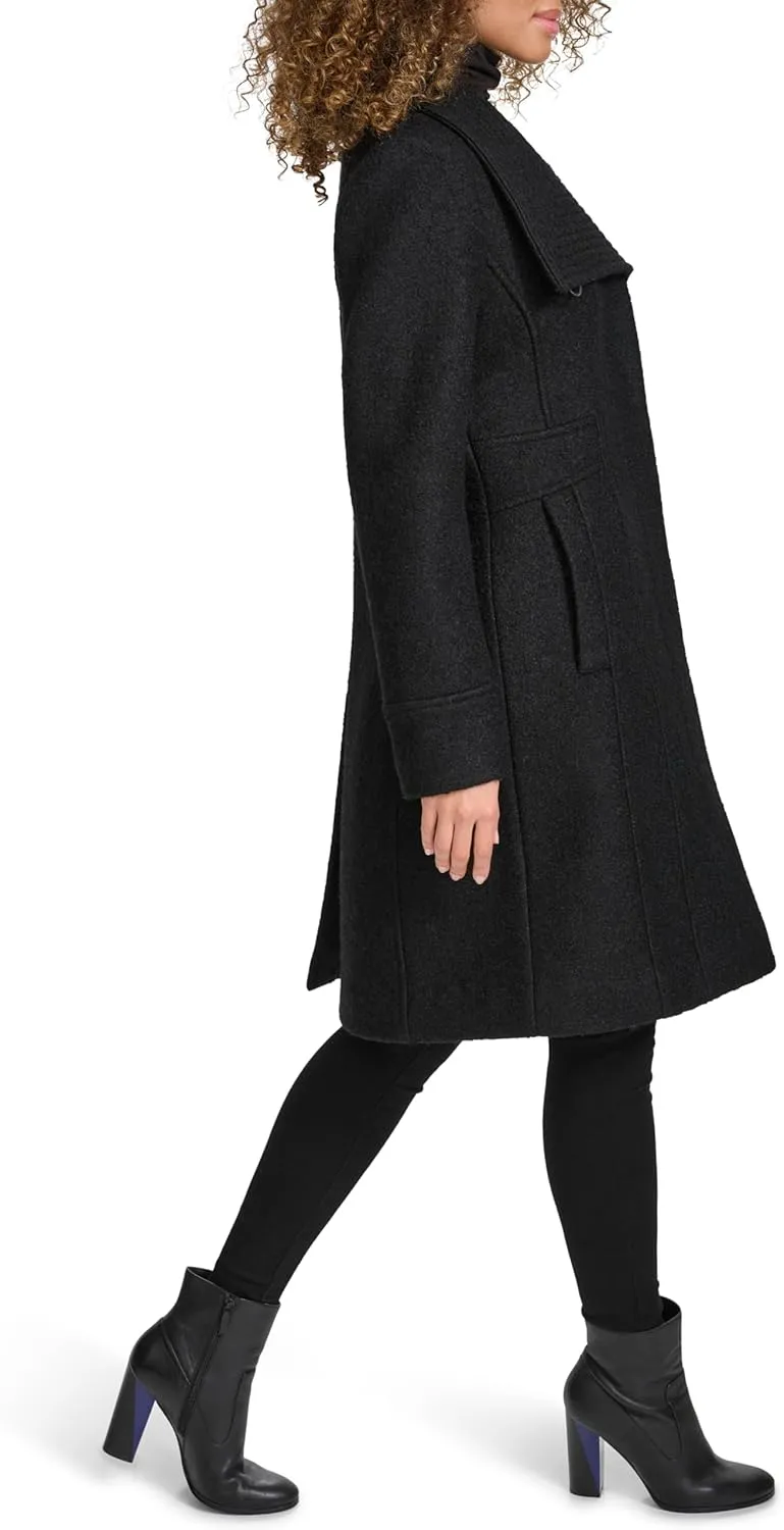 Kenneth Cole Women's Pressed Boucle Wool Coat with Oversized Wing Collar