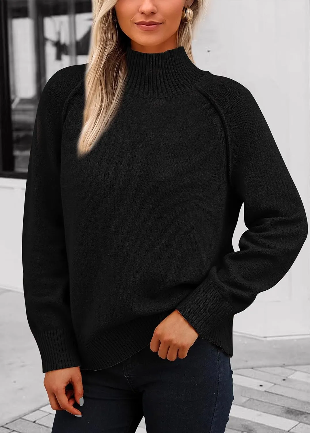 KIRUNDO Womens Fall Sweaters 2025 Trendy Turtleneck Long Sleeve Ribbed Knit Chunky Casual Loose Pullover Sweaters Tops