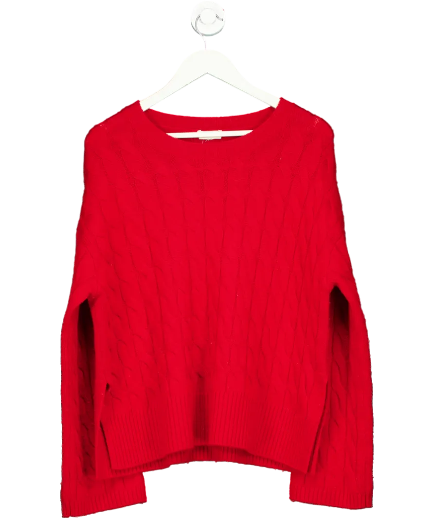 LILYSILK Red Ultrafine Merino Wool Cable Knit Crewneck Sweater UK S