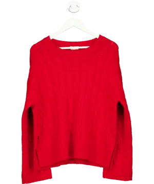 LILYSILK Red Ultrafine Merino Wool Cable Knit Crewneck Sweater UK S