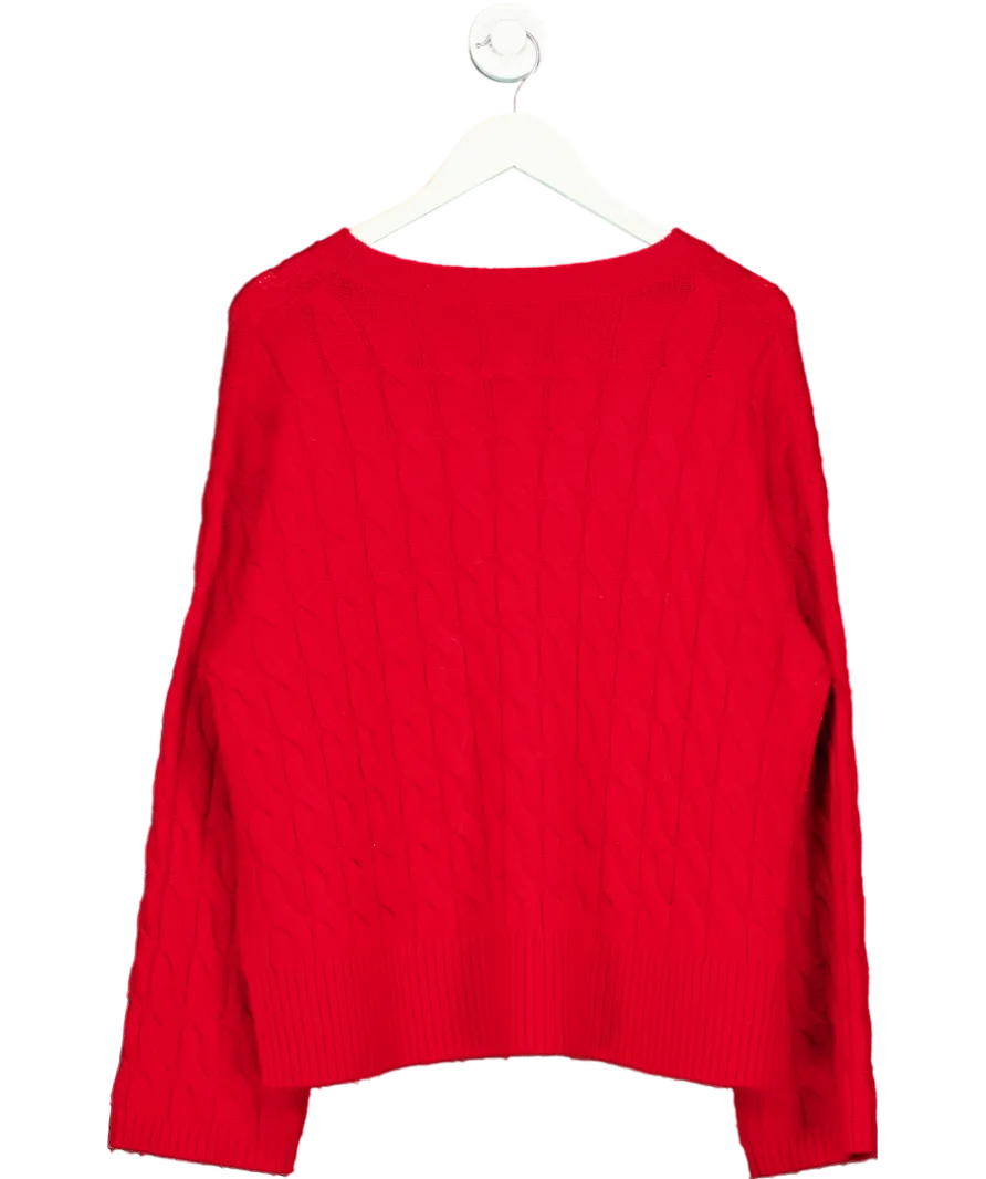 LILYSILK Red Ultrafine Merino Wool Cable Knit Crewneck Sweater UK S