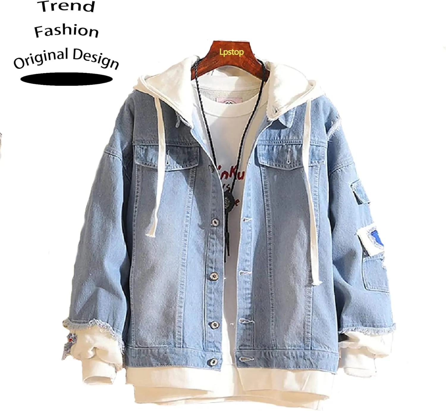 Lpstop Red Rose Flower Print Denim Jacket Graphic Hoodie Y2K Lightweight Jacket for Teen Adult