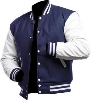 Mens Black Leather Letterman Varsity Collage Baseball Jacket - High School Jacket