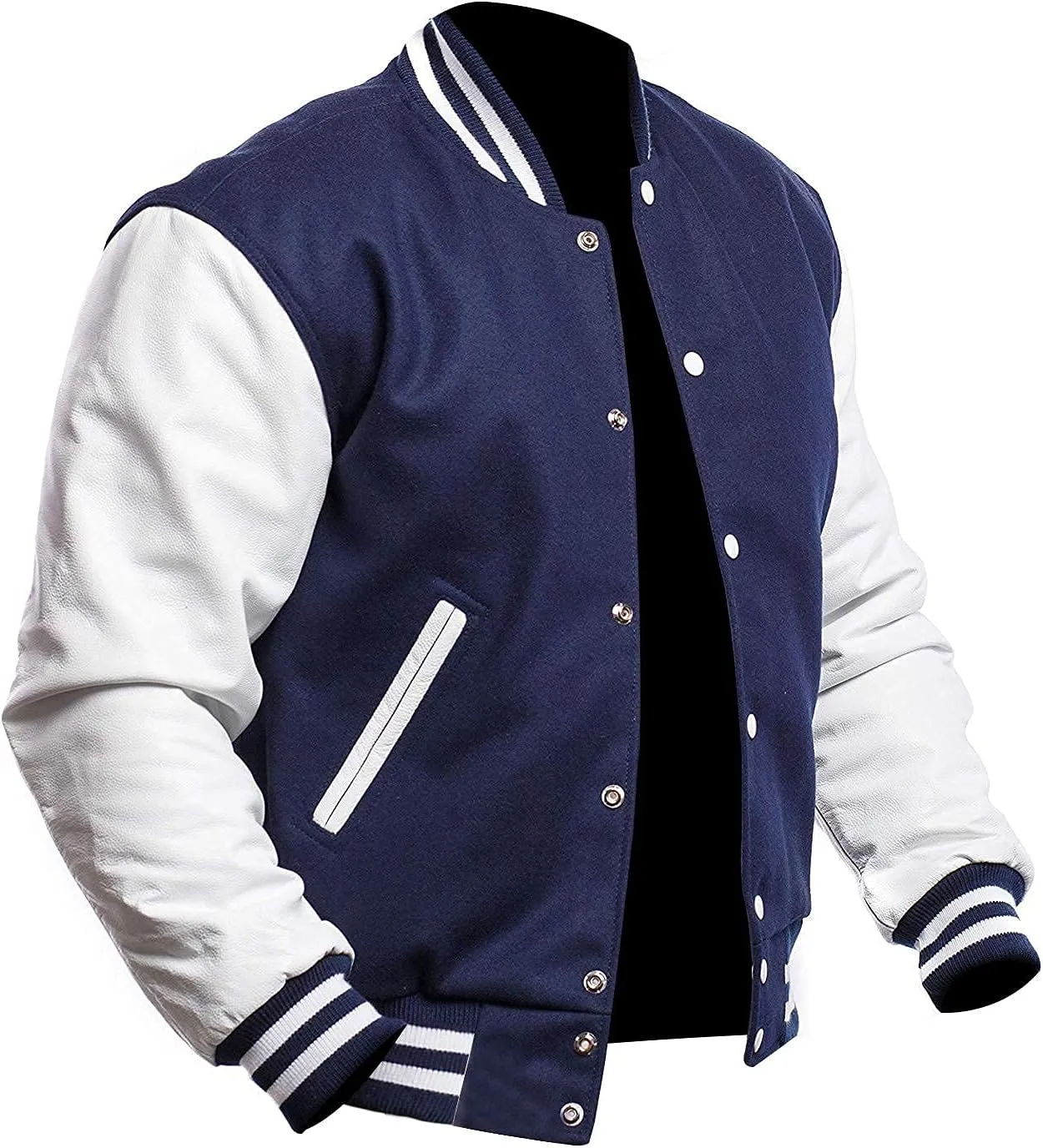 Mens Black Leather Letterman Varsity Collage Baseball Jacket - High School Jacket