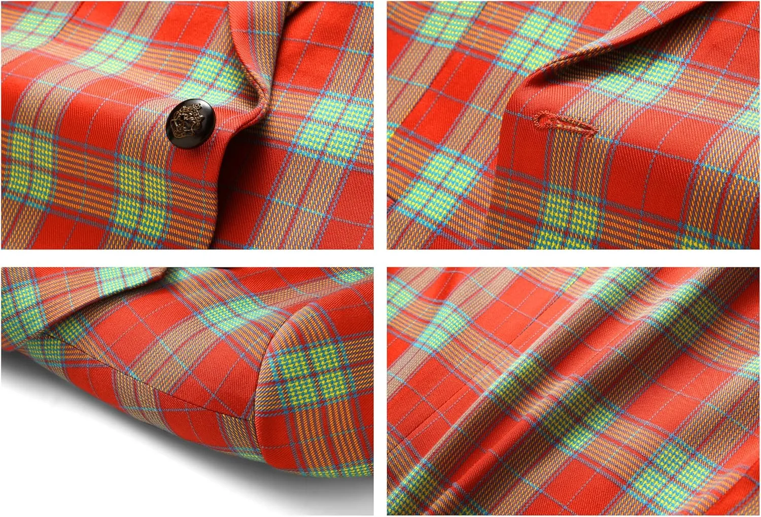 Mens Blazer Plaid Sport Coats One Button Casual Slim Fit Checked Jacket