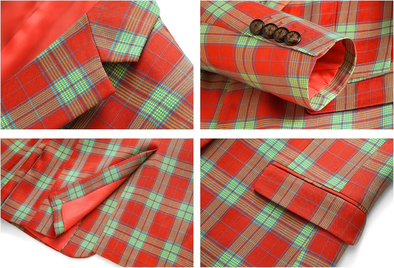 Mens Blazer Plaid Sport Coats One Button Casual Slim Fit Checked Jacket