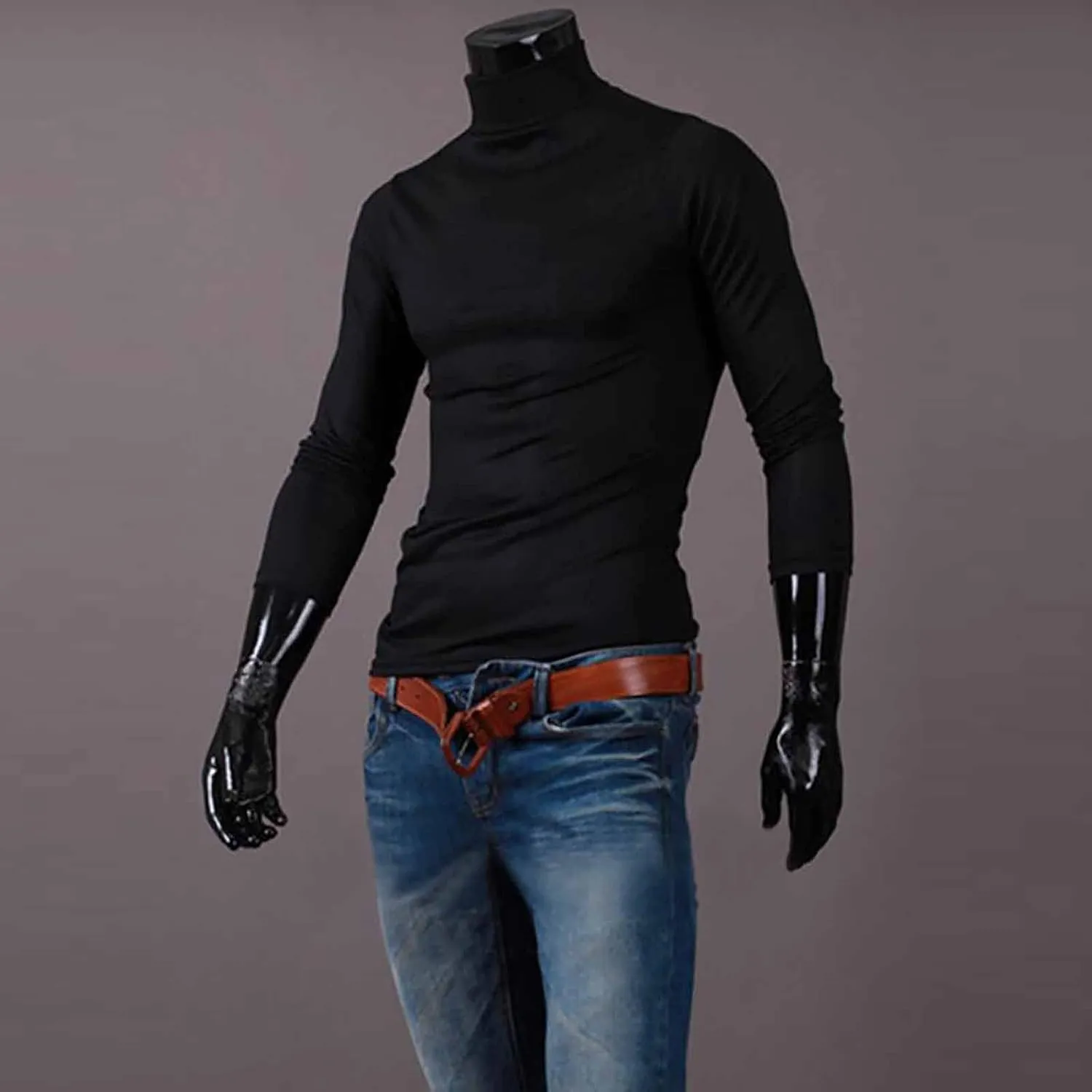 Men's Knitted Pullover Sweater Casual Turtleneck Slim Fit Basic Tops Long Sleeve Soft Plain Sweaters Winter Clothes