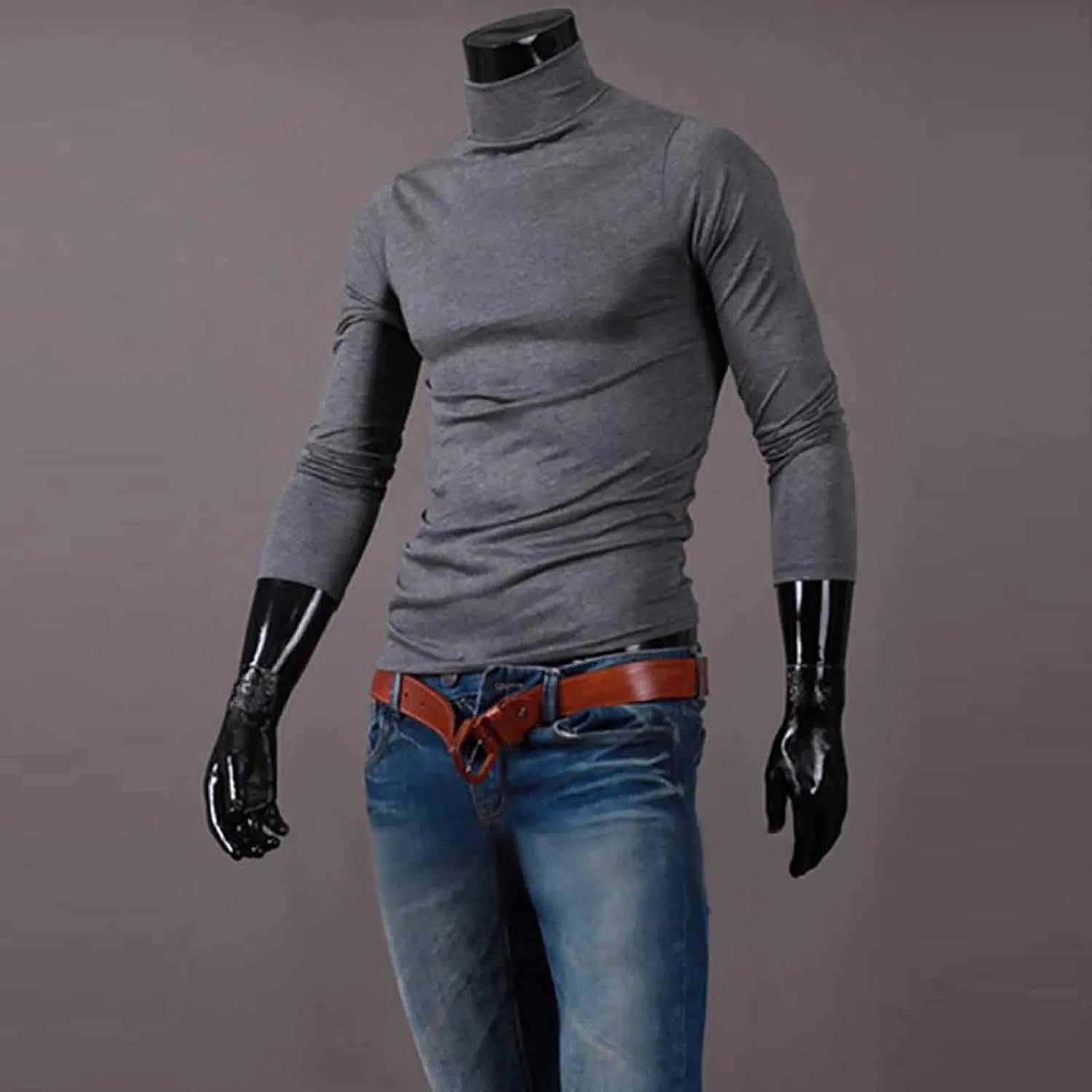 Men's Knitted Pullover Sweater Casual Turtleneck Slim Fit Basic Tops Long Sleeve Soft Plain Sweaters Winter Clothes