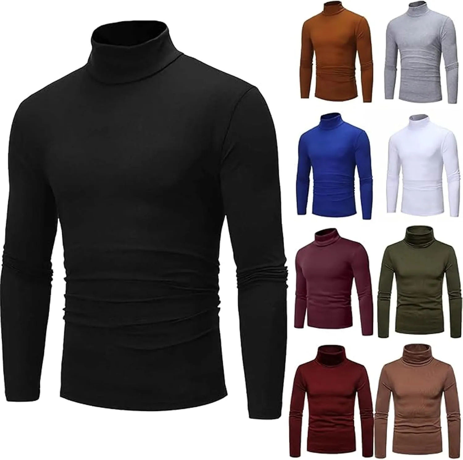 Men's Knitted Pullover Sweater Casual Turtleneck Slim Fit Basic Tops Long Sleeve Soft Plain Sweaters Winter Clothes