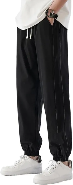 Men's Pant Ice Silk Sports Cropped Loose Drawstring Sweatpants Summer Lightweight Casual Trouser for Men
