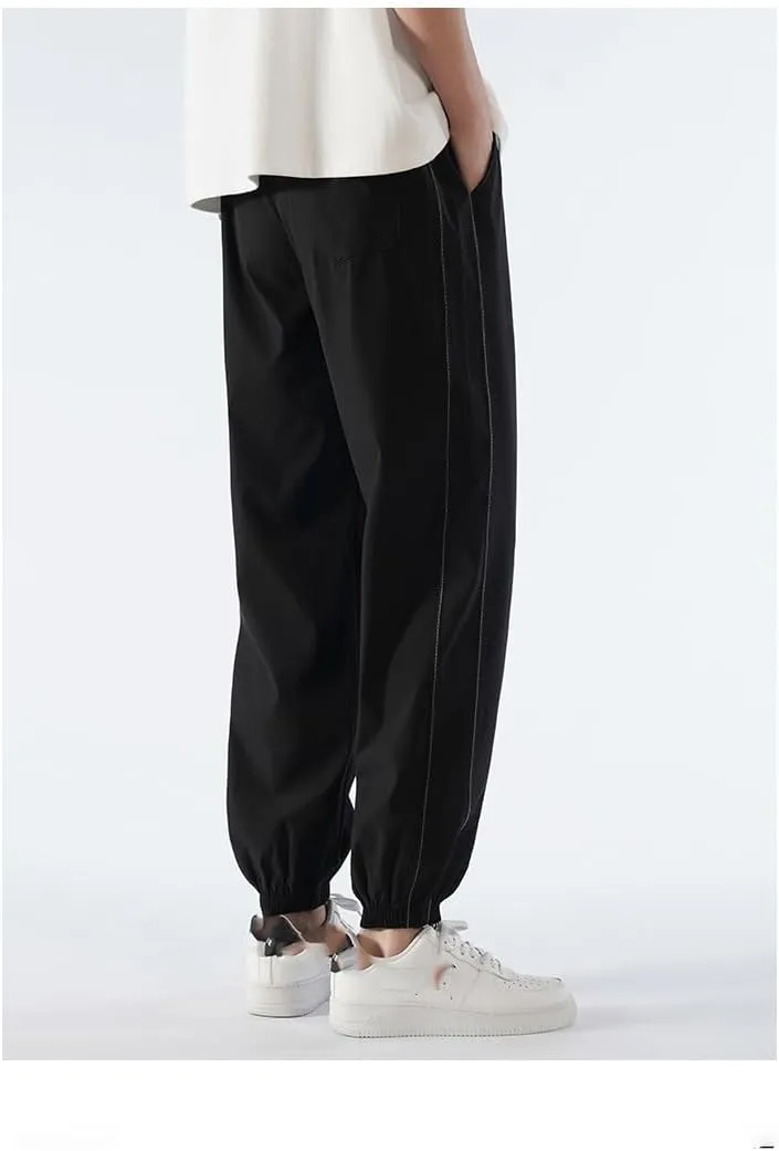 Men's Pant Ice Silk Sports Cropped Loose Drawstring Sweatpants Summer Lightweight Casual Trouser for Men