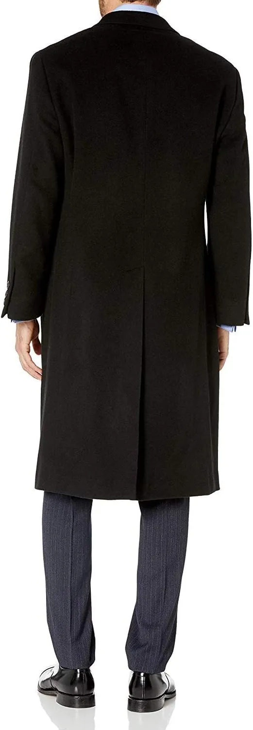Men's Single Breasted Black Luxury Wool/Cashmere Full Length Topcoat