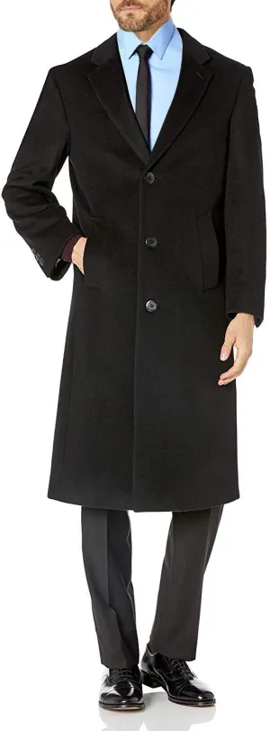 Men's Single Breasted Black Luxury Wool/Cashmere Full Length Topcoat