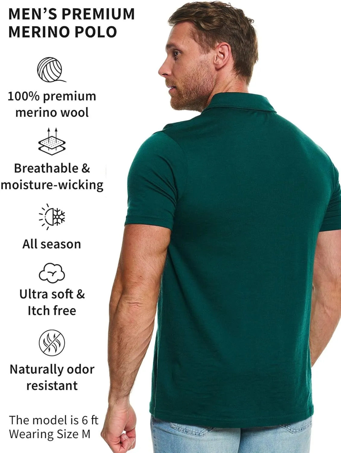 Merino Wool Polo Shirt Men - Anti-Odor 100% Merino Wool Shirts for Men Short Sleeve and Long Sleeve Breathable Polo