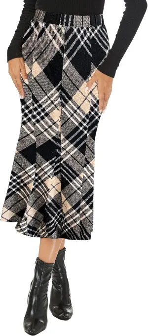 Mokayee Womens Wool Hign Waisted Flannel Bodycon Midi Length Work Pencil Skirts