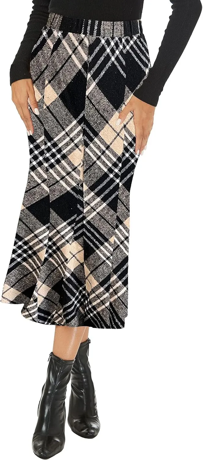 Mokayee Womens Wool Hign Waisted Flannel Bodycon Midi Length Work Pencil Skirts
