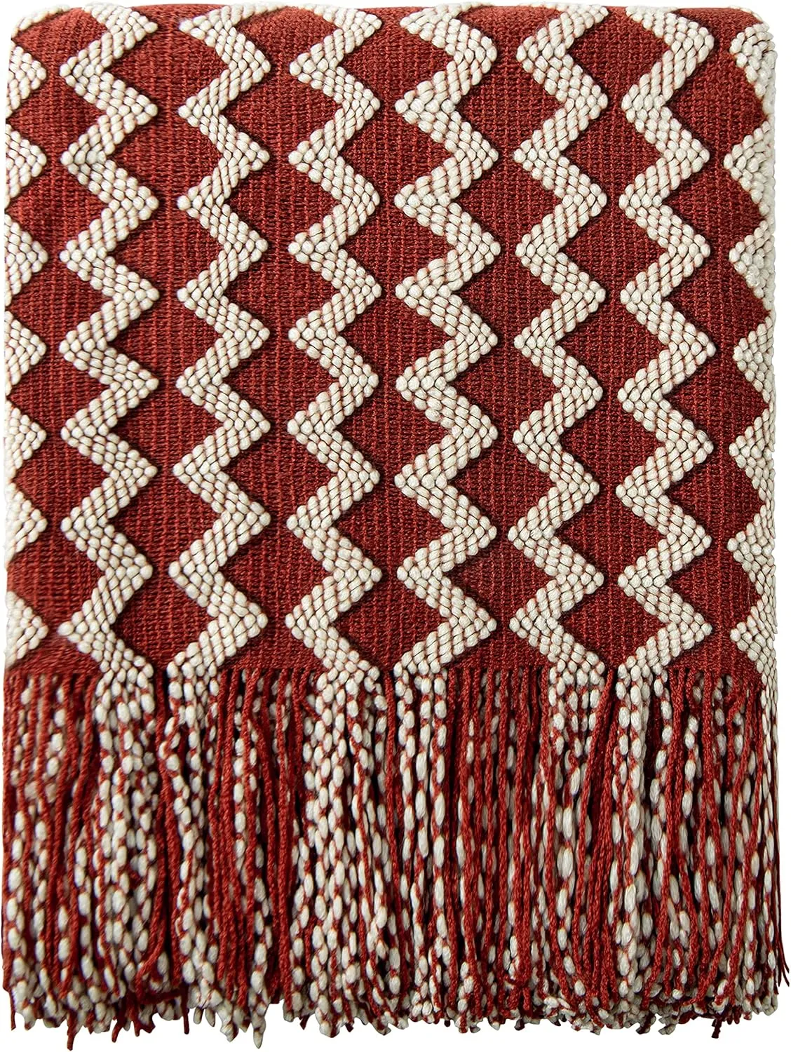NTBAY Acrylic Knitted Throw Blanket, Lightweight and Soft Cozy Decorative Woven Blanket with Tassels for Travel, Couch, Bed, Sofa, 51x67 Inches, Red and White Striped