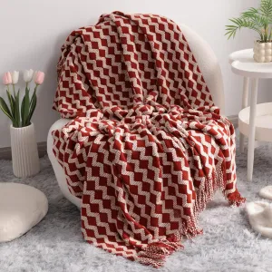 NTBAY Acrylic Knitted Throw Blanket, Lightweight and Soft Cozy Decorative Woven Blanket with Tassels for Travel, Couch, Bed, Sofa, 51x67 Inches, Red and White Striped