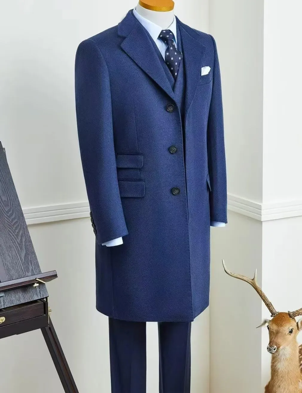 ONAXTDA Mens Long Blazer Overcoat Single-Breasted Suit Jacket Velvet Welding Notched Lapel Trench Coat