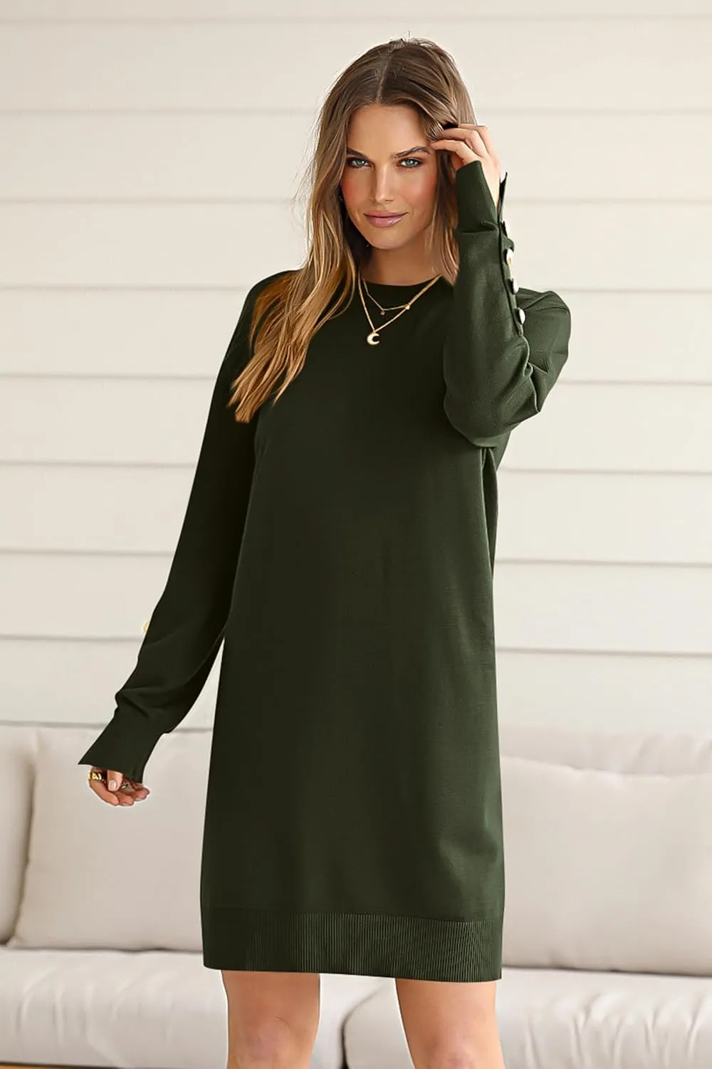 PRETTYGARDEN Womens 2024 Fall Sweater Dress Crewneck Long Sleeve Pullover Sweaters Casual Cute Loose Fit Knit Short Dresses