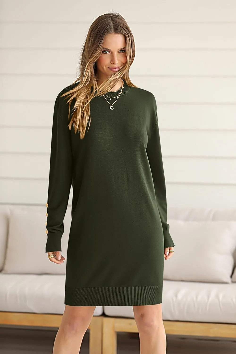 PRETTYGARDEN Womens 2024 Fall Sweater Dress Crewneck Long Sleeve Pullover Sweaters Casual Cute Loose Fit Knit Short Dresses