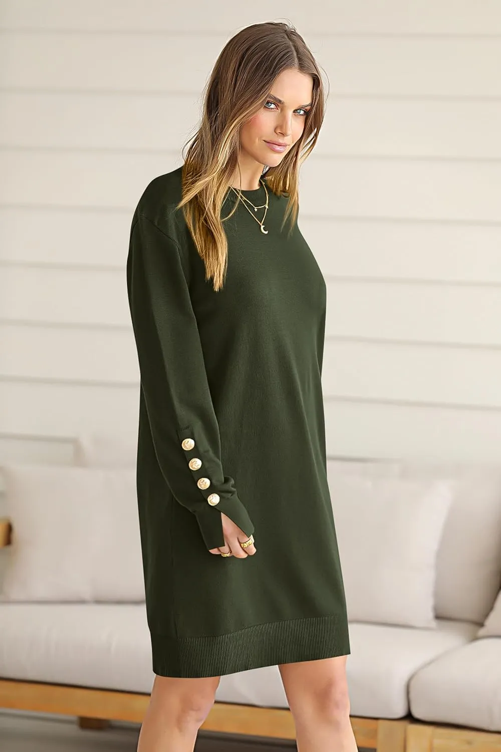 PRETTYGARDEN Womens 2024 Fall Sweater Dress Crewneck Long Sleeve Pullover Sweaters Casual Cute Loose Fit Knit Short Dresses