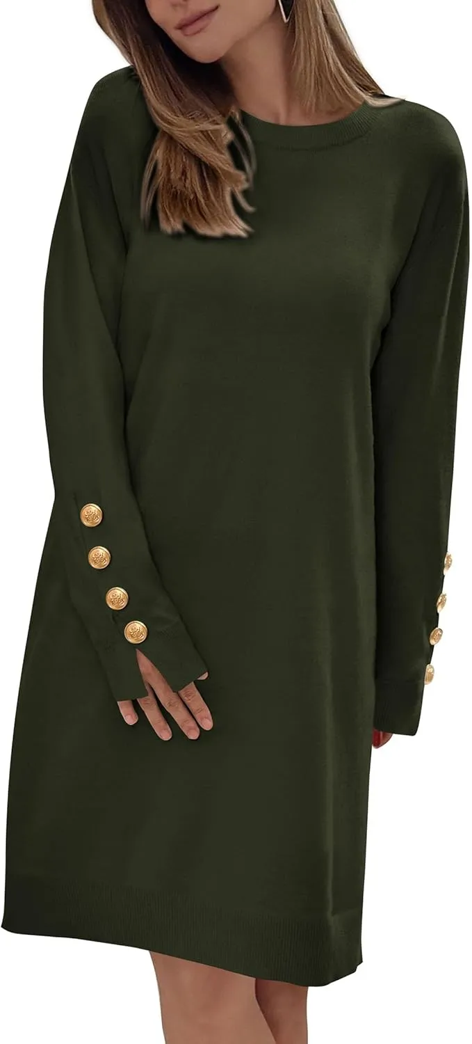 PRETTYGARDEN Womens 2024 Fall Sweater Dress Crewneck Long Sleeve Pullover Sweaters Casual Cute Loose Fit Knit Short Dresses